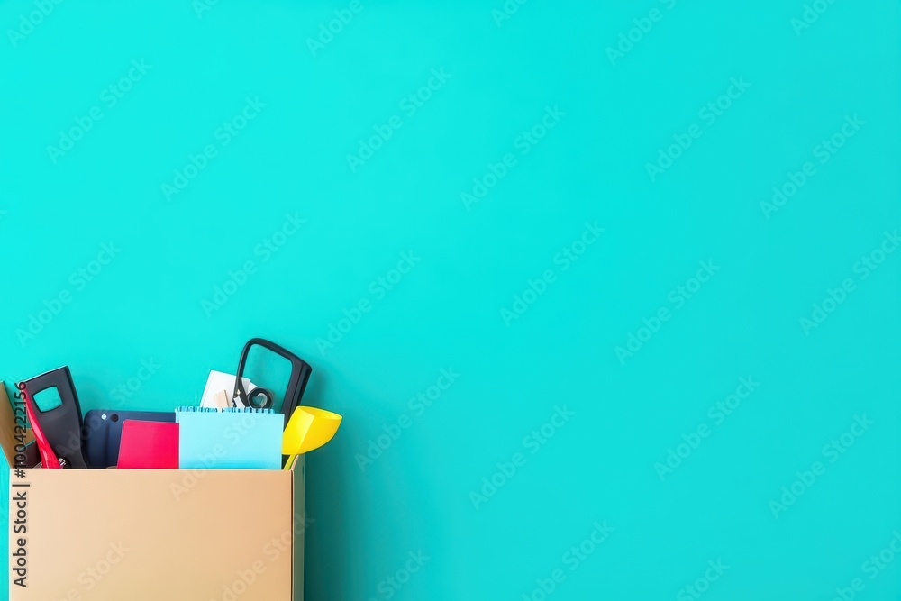 Person clearing desk, organizing personal items in box, flat design illustration Person clearing desk, organizing personal items in box, flat design illustration