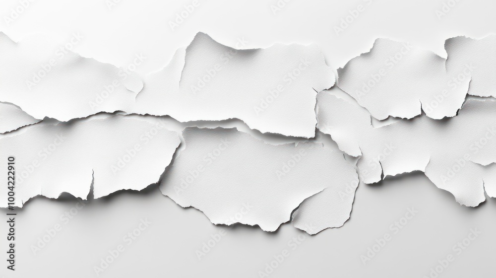 Close-up of textured, torn white paper revealing layered fragments on a clean backdrop. Close-up of textured, torn white paper revealing layered fragments on a clean backdrop.