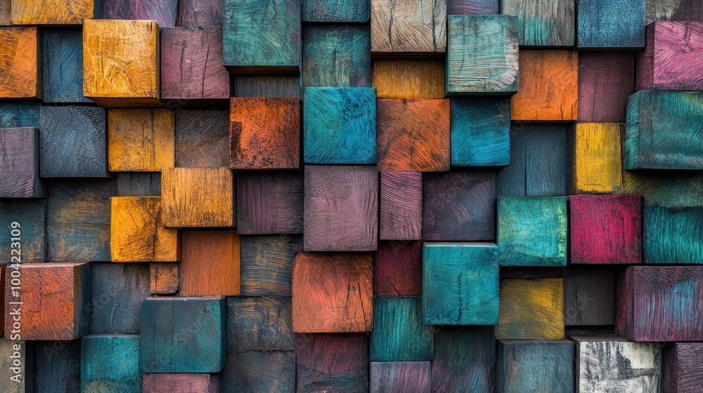 A vibrant collection of colorful wooden cubes arranged in an artistic pattern. A vibrant collection of colorful wooden cubes arranged in an artistic pattern.