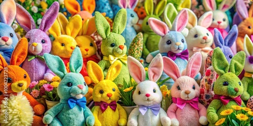 Adorable Collection of Colorful Stuffed Bunnies Perfect for Easter and Spring-Themed Decorations