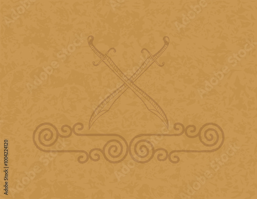 Medieval Parchment Background - Spirals, Lines and Crossed Scimitars