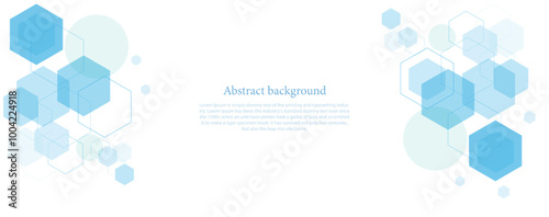 Geometric abstract background with blue and green hexagons. Structure molecule and communication. Science, technology and medical concept. Vector illustration