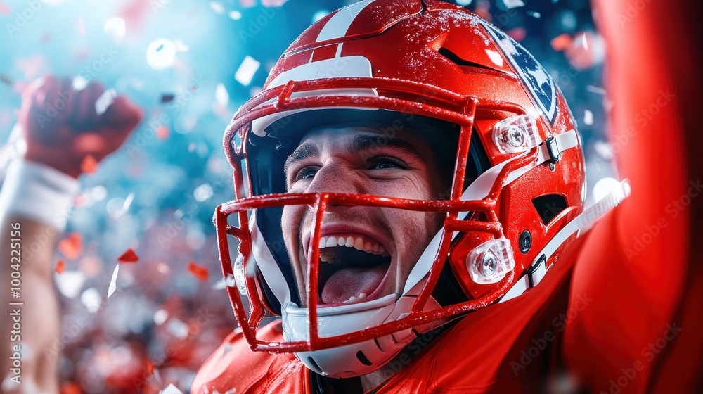 Excited Player Celebrating American Football Victory Excited Player Celebrating American Football Victory