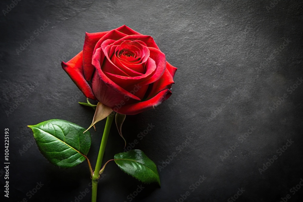 painted red rose on black background with sprigs painted red rose on black background with sprigs