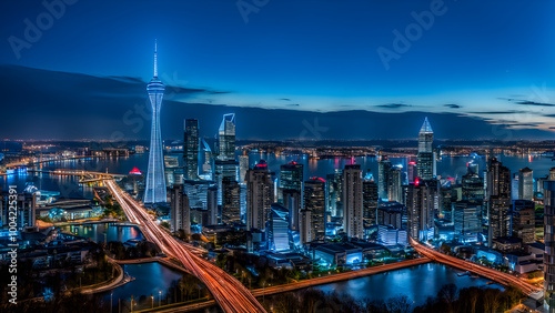 City photography with a sense of science and technology, digital Internet life, futuristic image, 2025 New Year background