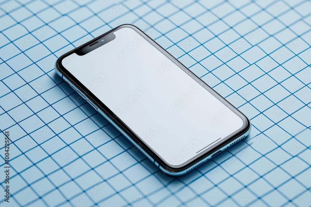 custom made wallpaper toronto digitalMockup of an iPhone X with screen facing up on a blue grid background, showcasing modern technology and design