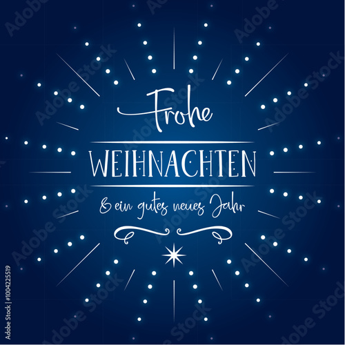 Frohe Weihnachten - Grußkarte mit deutschem Text auf blauem Hintergrund