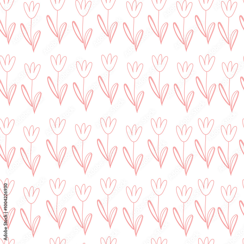 Line tulips on white background seamless pattern. Vector illustration.
Line tulips on white background seamless pattern. Vector illustration.