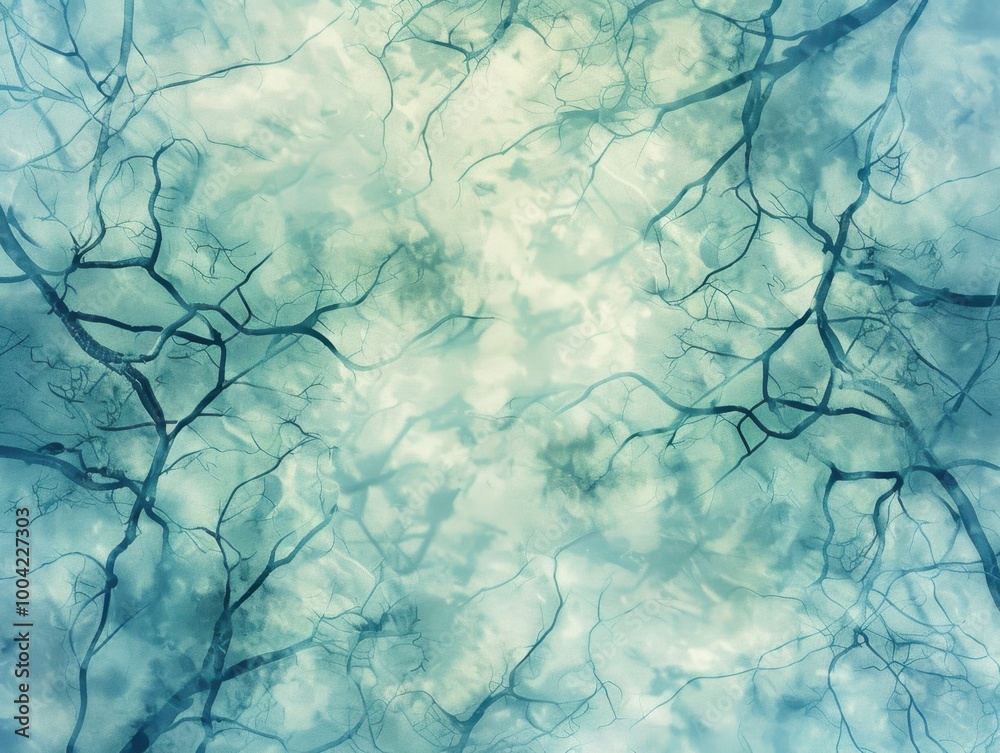 Fototapeta premium Ethereal Blue Background with Tree Branch Silhouettes