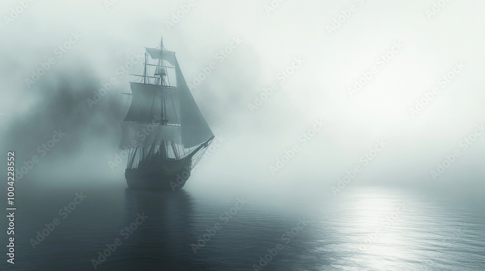 Ghostly Pirate Ship Sails The Ocean Ghostly Pirate Ship Sails The Ocean