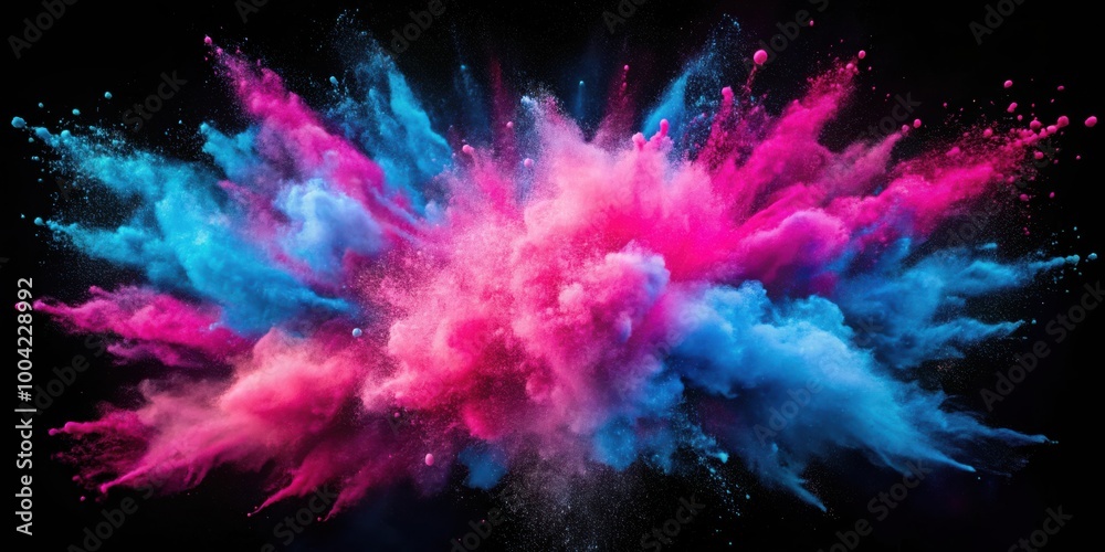 Vibrant Abstract Pink and Blue Powder Explosion Background with Dynamic Colorful Particles