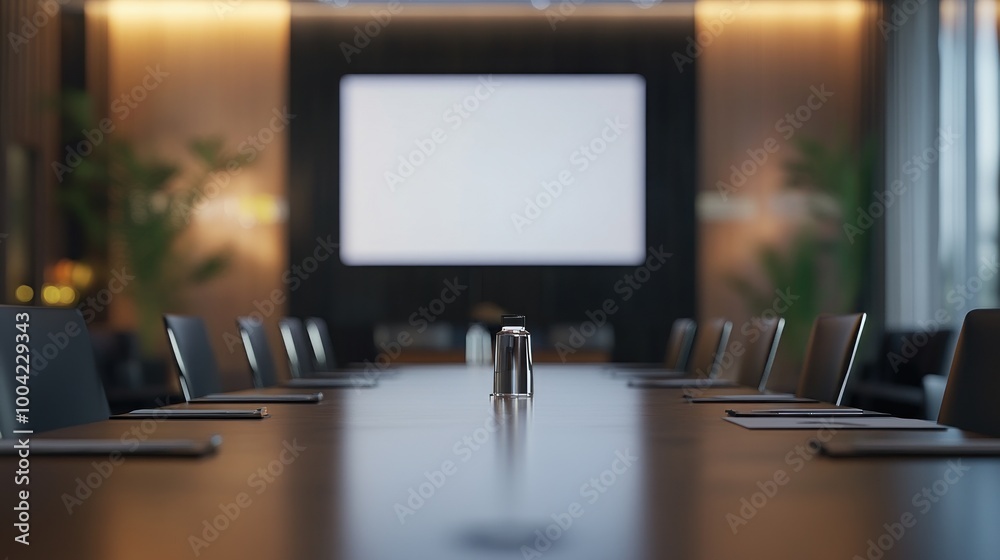 custom made wallpaper toronto digitalA modern conference room with a long table, chairs, and a presentation screen.