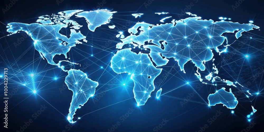 Fototapeta premium Futuristic Glowing Global Network Map with Advanced Technology and Interconnected Countries