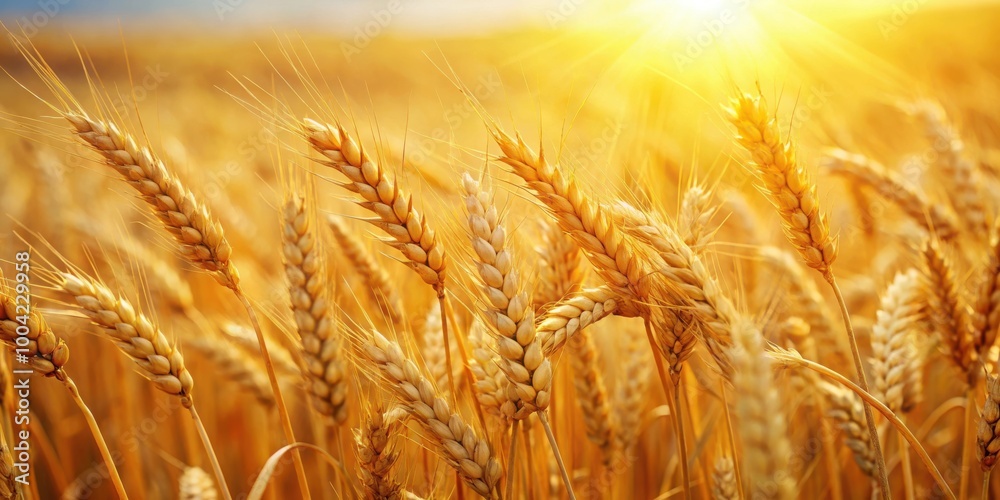 Sunny Golden Wheat Field Close Up Background with Ears of Wheat Sunny Golden Wheat Field Close Up Background with Ears of Wheat