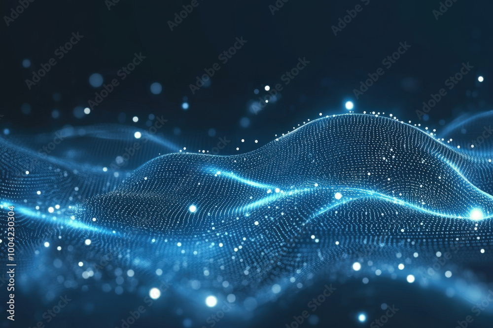 Captivating blue waves of light create a mesmerizing digital landscape filled with sparkling particles at night. Generative AI Captivating blue waves of light create a mesmerizing digital landscape filled with sparkling particles at night. Generative AI