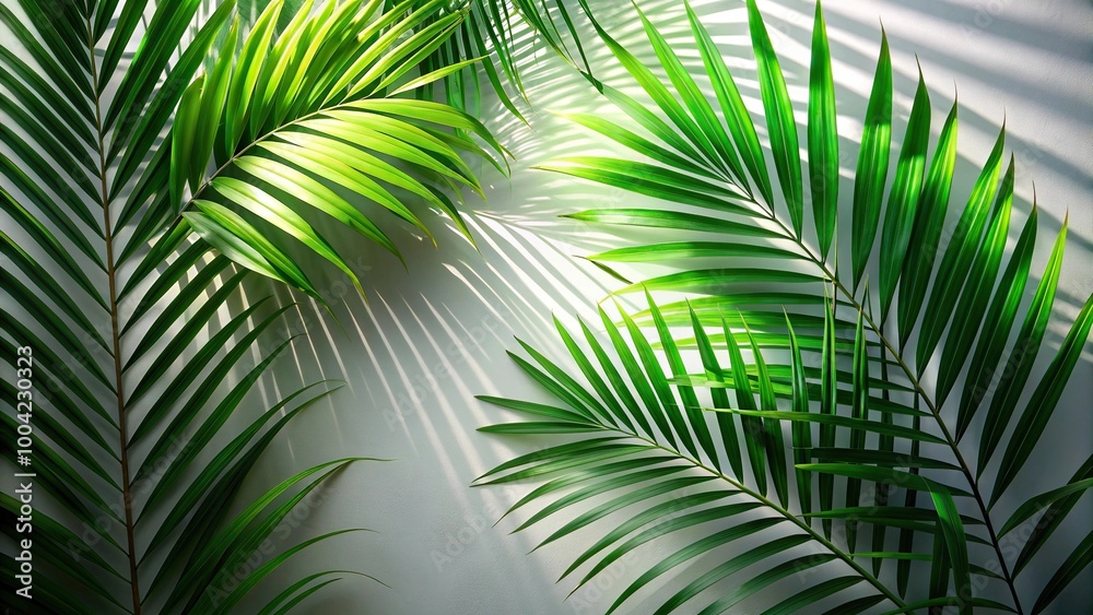 Palm leaves with intricate patterns highlighted by light and shadow reflected on them Palm leaves with intricate patterns highlighted by light and shadow reflected on them