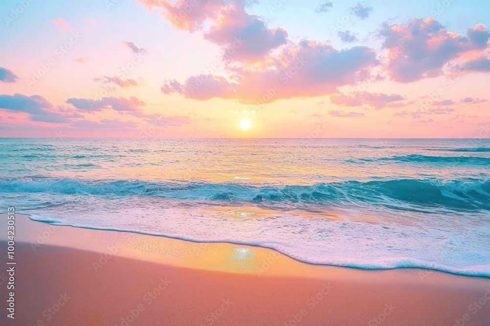 A beautiful sunset over the beach, casting vibrant colors across the sky and reflecting on the tranquil sea, with gentle waves lapping at the sandy shore A beautiful sunset over the beach, casting vibrant colors across the sky and reflecting on the tranquil sea, with gentle waves lapping at the sandy shore