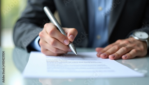 A man is writing on a piece of paper with a pen