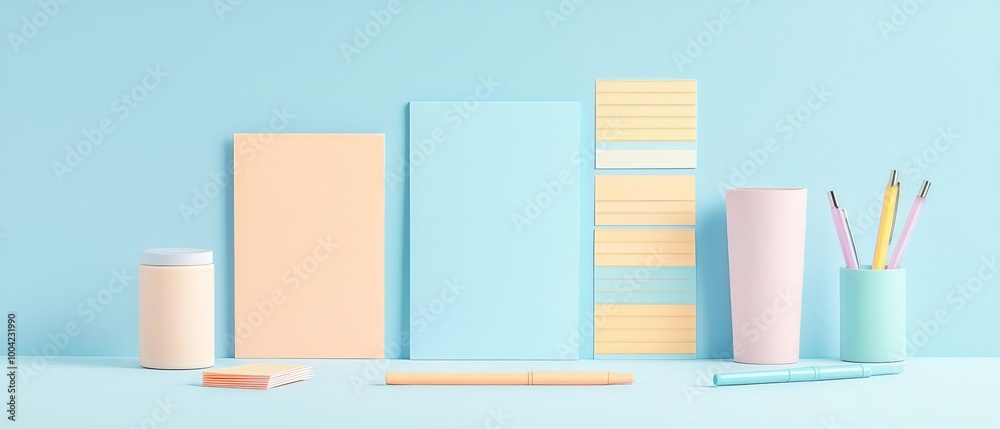 custom made wallpaper toronto digitalPastel Flat Lay of Stationery Items Pens and Sticky Notes for Creative Planning and Organization