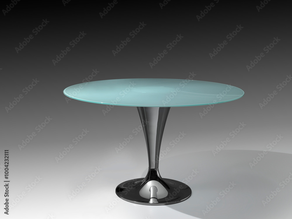 Table with round glass top and steel base Table with round glass top and steel base