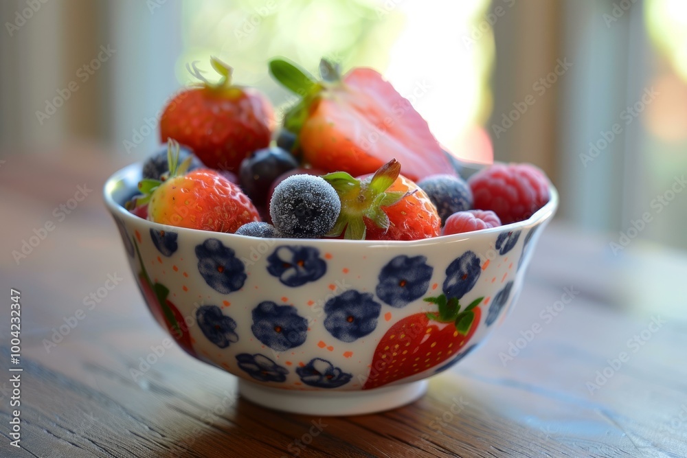 Φωτογραφία Bowl full of fresh, delicious berries is bursting with flavor on a wooden table