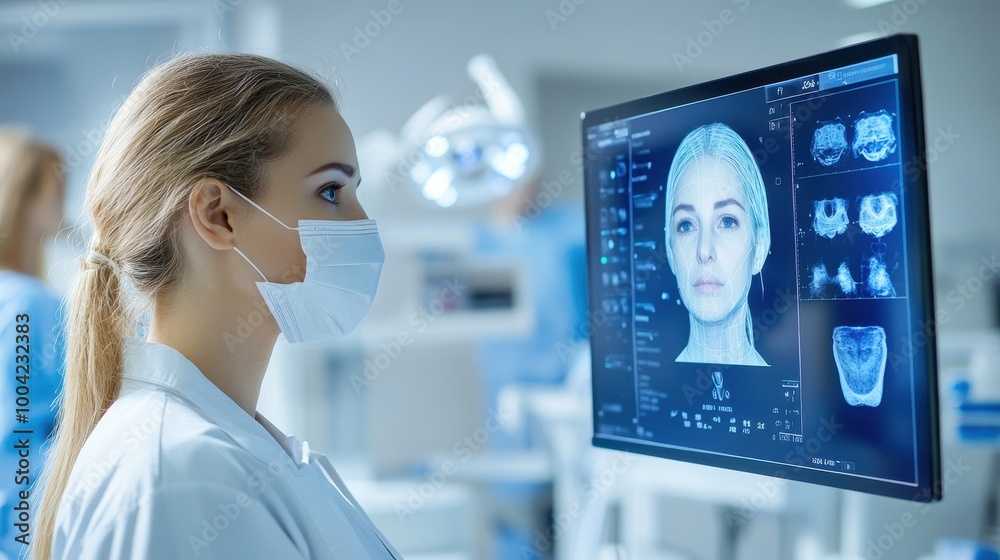 Before and after cosmetic surgery photo comparison on a digital screen in a clinic Before and after cosmetic surgery photo comparison on a digital screen in a clinic
