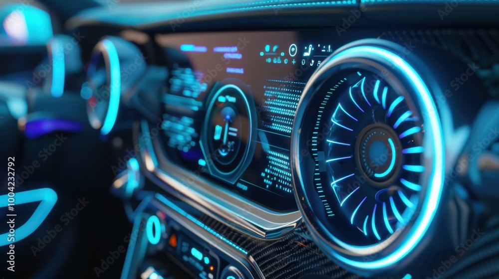 Futuristic Car Interior with Neon LED Lights