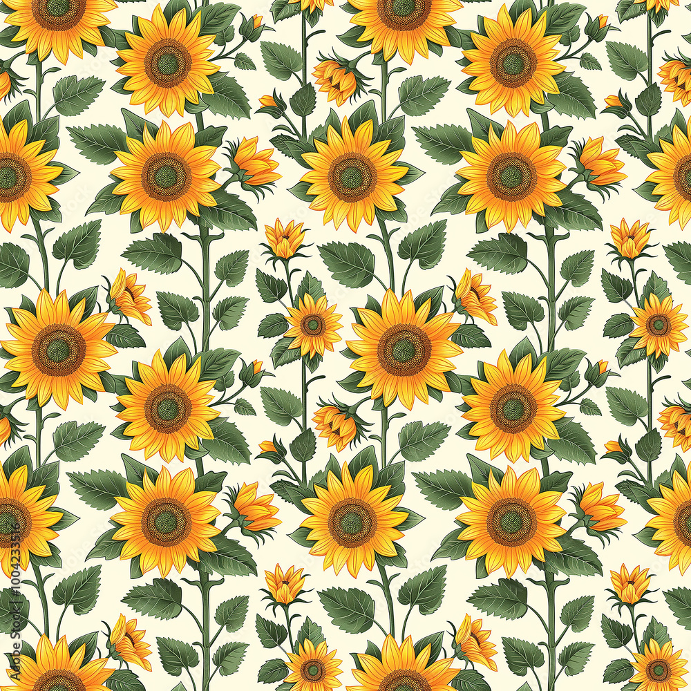 Sunflowers on Blue Background With Green Leaves Sunflowers on Blue Background With Green Leaves