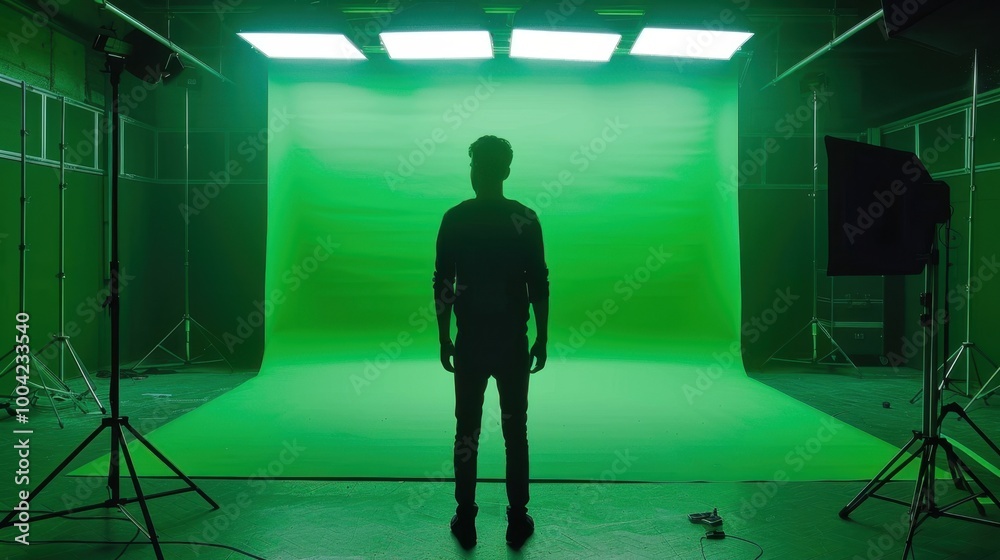 Green Screen Studio with Silhouette of Person Green Screen Studio with Silhouette of Person