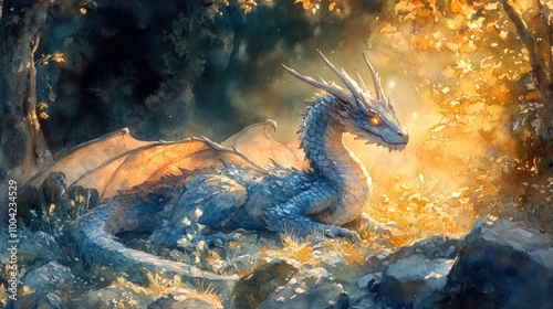 Blue Dragon Resting in the Forest