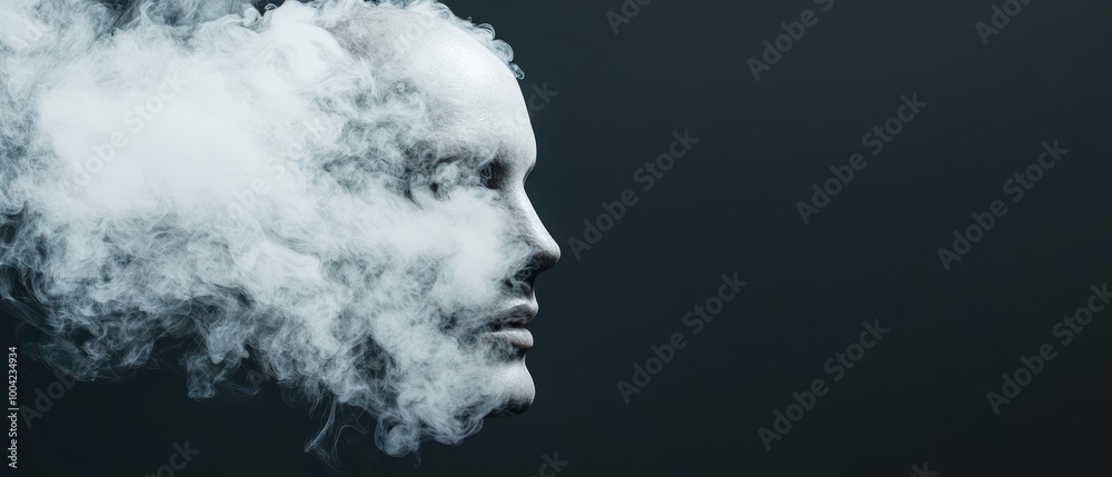 A ethereal image of a face emerging from wispy smoke, blending elements of humanity and vapor in a mysterious and artistic manner. A ethereal image of a face emerging from wispy smoke, blending elements of humanity and vapor in a mysterious and artistic manner.