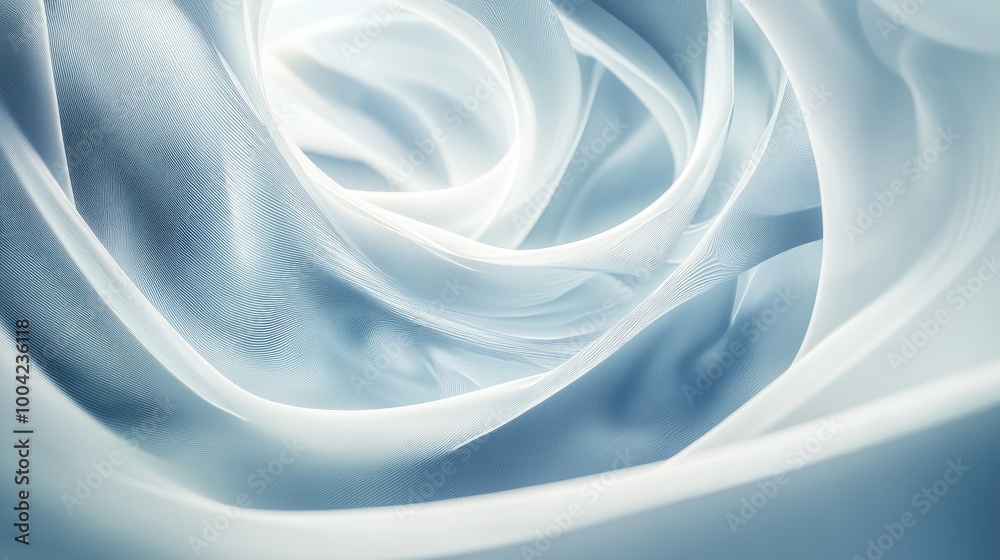Fototapeta premium Mesmerizing swirling trails of 3D tech create a captivating abstract design on a white-light blue backdrop during an artistic display