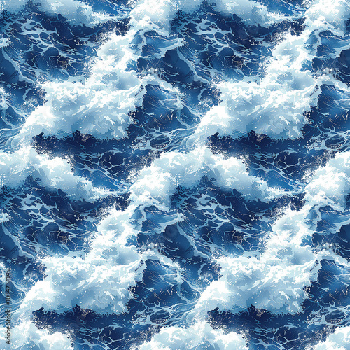 Blue and White Wave Pattern Wallpaper