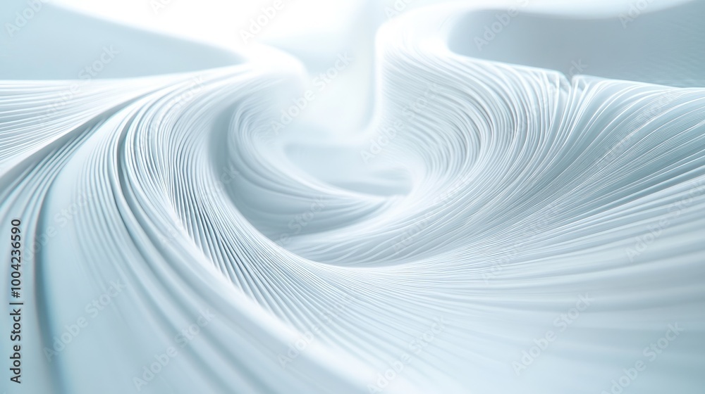 Obraz premium Swirling 3D technology trails form a mesmerizing abstract pattern on a white-light blue background, creating a stunning artistic display of innovation