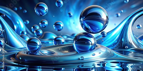 Blue abstract liquid shapes in environment with futuristic design and fluid dynamics