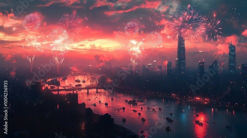 Vibrant 4K Wallpaper Highlighting Beautifully Illuminated Glowing Cityscape Scene Background