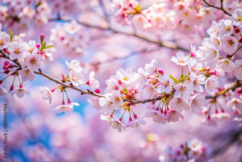Panoramic cherry blossom in spring with soft focus sakura season in Korea background Panoramic cherry blossom in spring with soft focus sakura season in Korea background