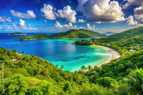 Breathtaking View of Magens Bay Beach Surrounded by Lush Greenery on St Thomas Island US Virgin Islands photo