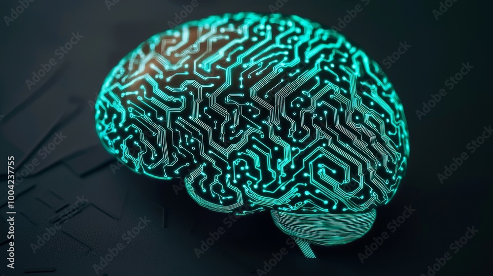 Futuristic brain design with glowing circuitry on dark background. Futuristic brain design with glowing circuitry on dark background.