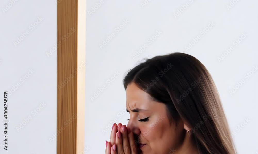 Woman Praying in Front of a Cross Woman Praying in Front of a Cross