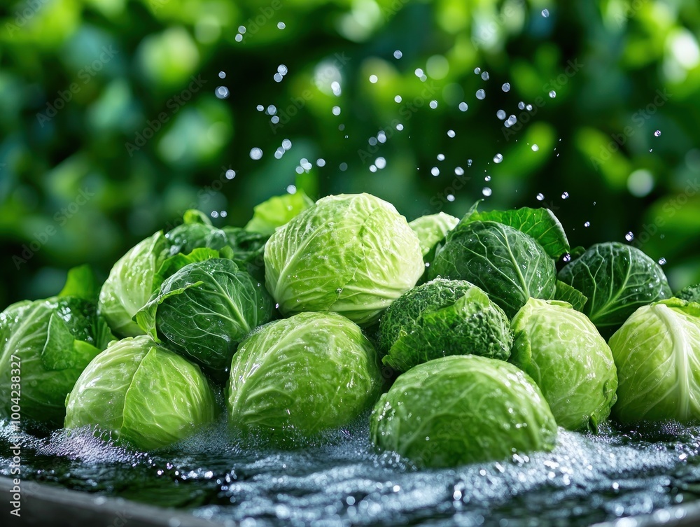 Fototapeta premium Fresh Cabbage and Vegetables Being Washed and Prepared for a Sustainable Kitchen A Guide to Healthy Eating and Reducing Food Waste