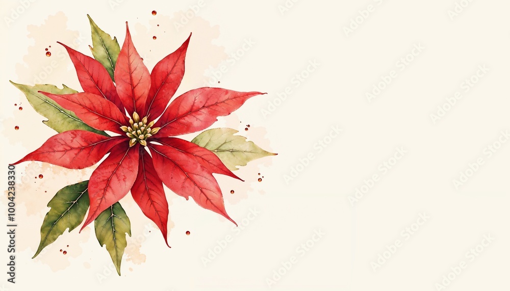 Elegant hand-painted poinsettia flower on a soft background for festive greetings and holiday decorations Elegant hand-painted poinsettia flower on a soft background for festive greetings and holiday decorations