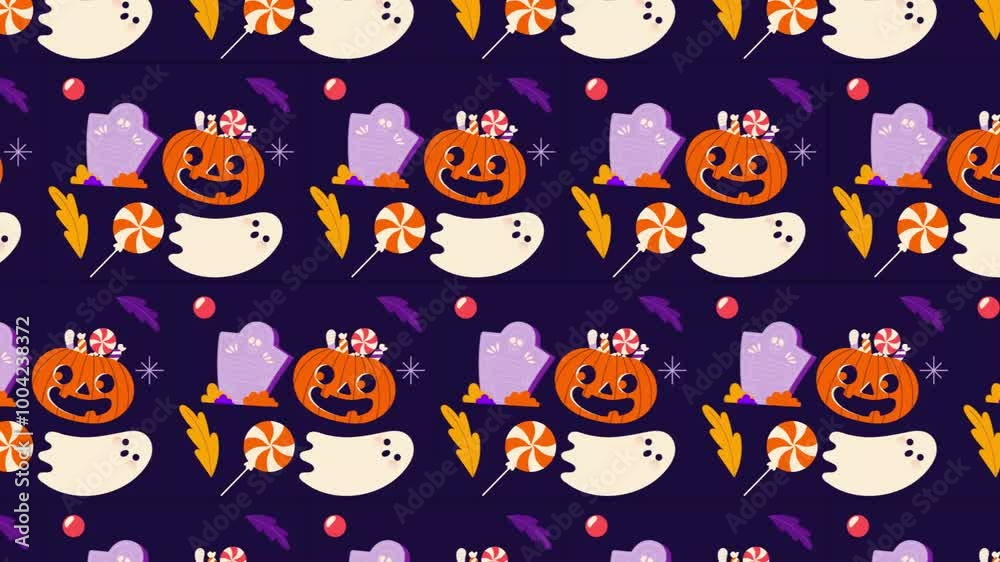 Animated Pattern Hand Drawn Halloween with Pumpkin and Ghost Animated Pattern Hand Drawn Halloween with Pumpkin and Ghost