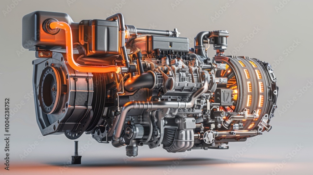 Detailed Industrial Engine with Highlighted Components Detailed Industrial Engine with Highlighted Components