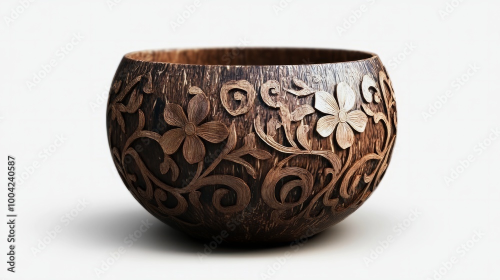 A finely crafted coconut shell spoon with a sleek, polished finish, floating against a clear background. Its natural, organic shape emphasizes the beauty of eco-friendly kitchen tools. A finely crafted coconut shell spoon with a sleek, polished finish, floating against a clear background. Its natural, organic shape emphasizes the beauty of eco-friendly kitchen tools.