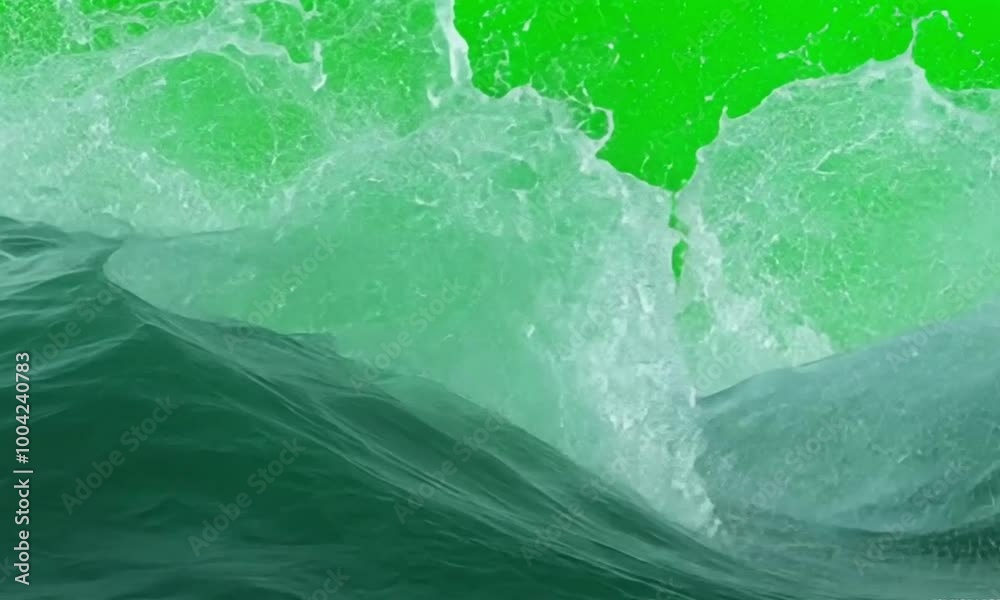 The effect of large, tall waves heading towards the camera on a green background