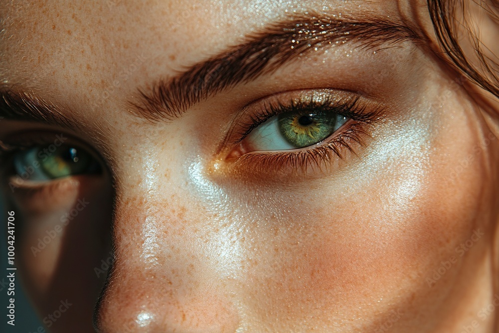 A close-up image showcasing the beautiful green eyes of a woman with natural makeup. Ideal for beauty, skincare, generative ai A close-up image showcasing the beautiful green eyes of a woman with natural makeup. Ideal for beauty, skincare, generative ai