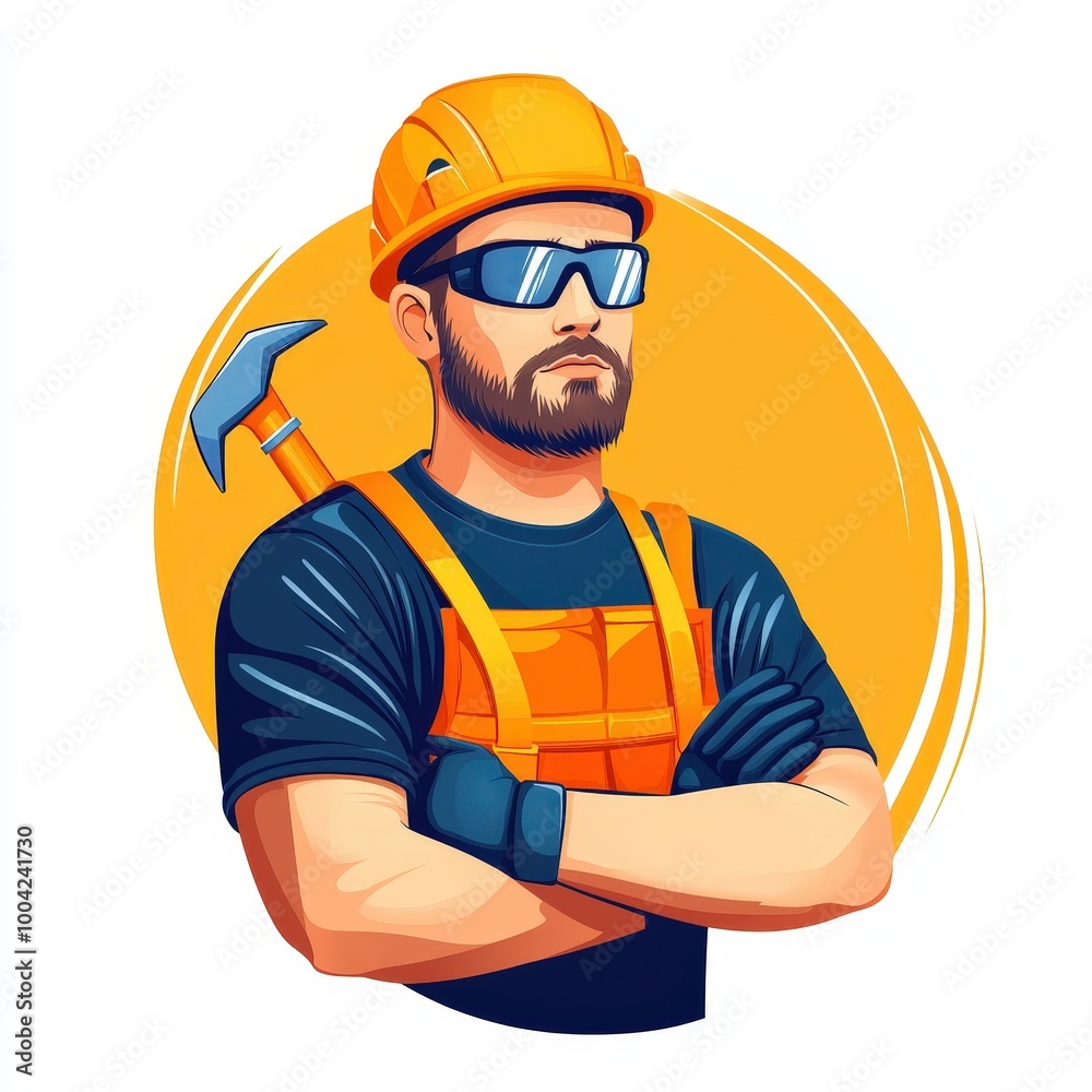 Confident Construction Worker with Hammer Icon Confident Construction Worker with Hammer Icon