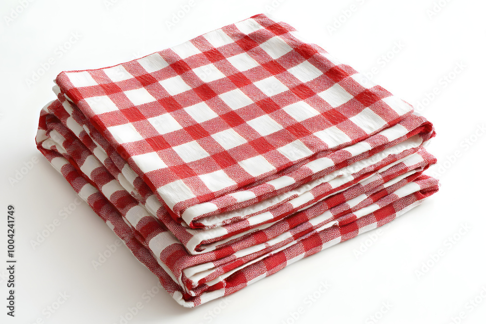 Folded Red Checkered Tablecloth on White Background Folded Red Checkered Tablecloth on White Background