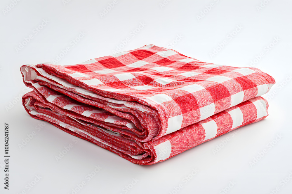 Folded Red Checkered Tablecloth on White Background Folded Red Checkered Tablecloth on White Background